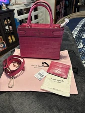 Kate Spade Handbag K9394 Festive Pink Small Satchel Crocodile embossed SET