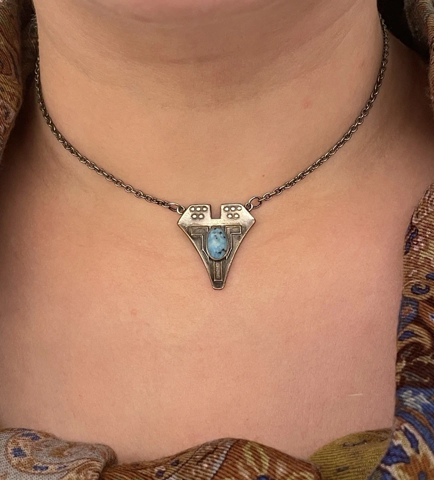 Antiker Jugendstil Collier Kettenanhänger + Kette Versilbert Art Nouveau Schmuck - Bild 4 von 4