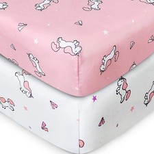 2 Pack 52x28 Fitted Crib Sheets, Girl, Neutral, Pink, Soft, Toddler Mattress