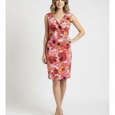 Ralph Lauren Pink Red Orange Floral Faux Wrap Sleeveless Dress Size 4