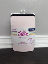 NEW GIRL'S XS SIZE 2-4 JUSTICE OPAQUE FOOTED TIGHTS 2 PACK PINK/BLACK 