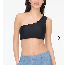 J.CREW Bikini Top Women Large Scalloped One-Shoulder NEW Lined Black BP345