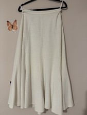 St Michael White A-Line Midi Knit Skirt – Zip –cotton UK 14 Tall