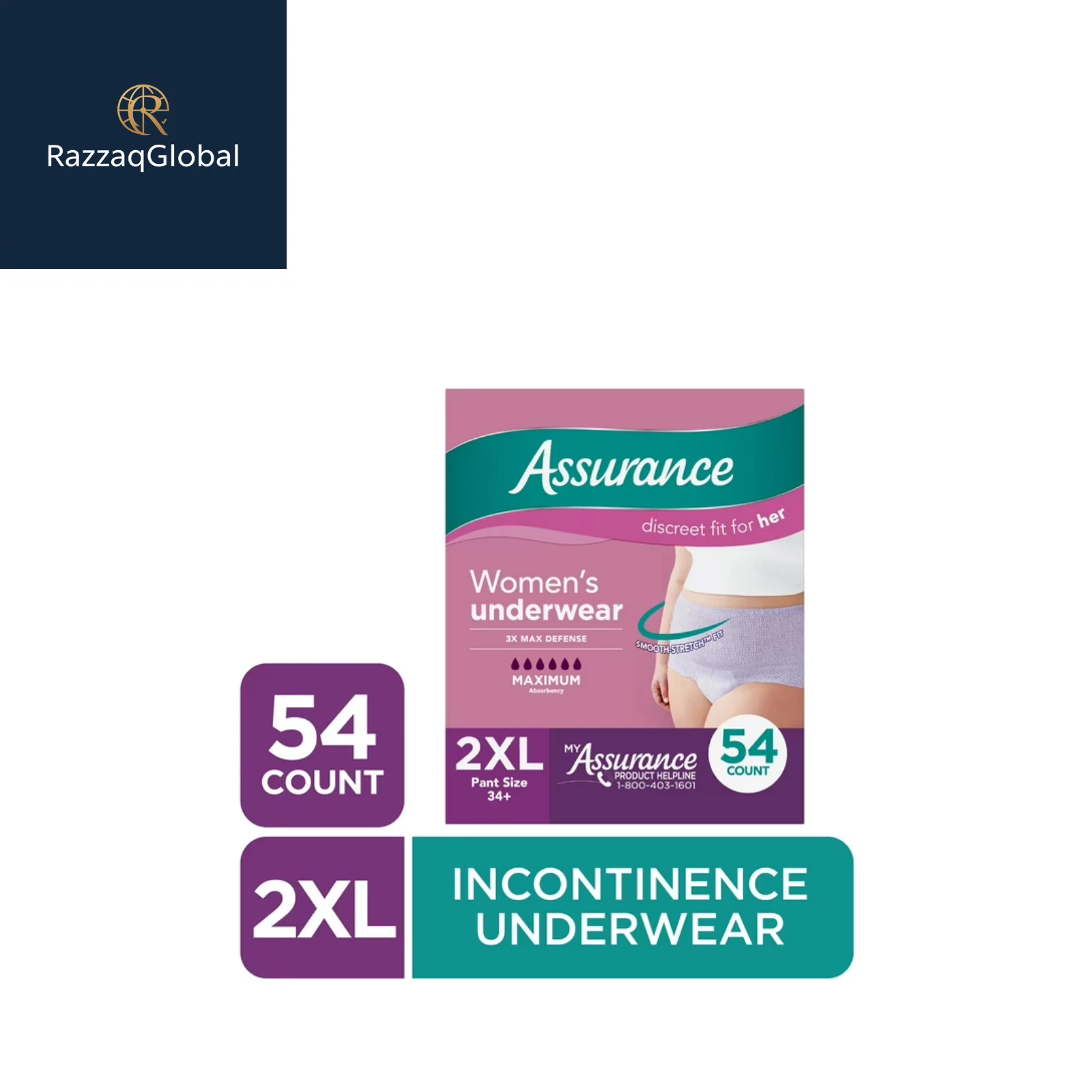 Assurance Women's Incontinence & Postpartum Underwear XXL Maximum Absorbency 54