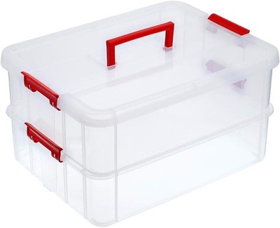 BTSKY 2 Layer Stack & Carry Box, Plastic Multipurpose Portable Storage Container