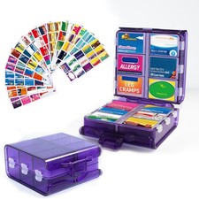 Large Pill Organizer Box   12 Compartment Travel Medicine Case w/ Labels Purple