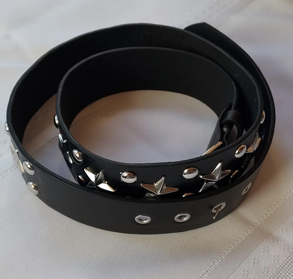 Black Belt Star Studded PU Leather Belt Punk Gothic Jeans Belt Adjustable NEW - Image 2 of 4