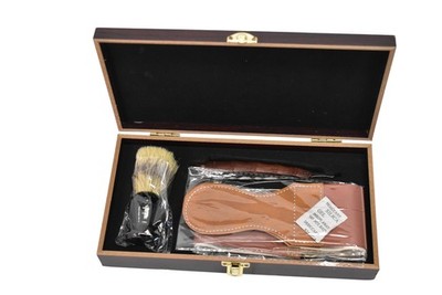 Benevolence Straight Razor Shaving Kit Wood Box Leather Strop Brush Gift Set
