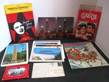 Vintage Lot Postcards New & (1) 1909 w/old USA Stamp, Booklets & Record Sleeve