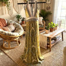 Wet Seal Y2K Paisley Halter Maxi Dress M Made in USA Boho Geometric 90s Vintage