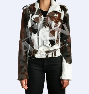 Genuine Cowhide Leather Jacket for Women Natural Hair-On Cow Skin Fashion Coat