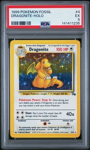 1999 POKEMON FOSSIL #4 DRAGONITE-HOLO PSA 5