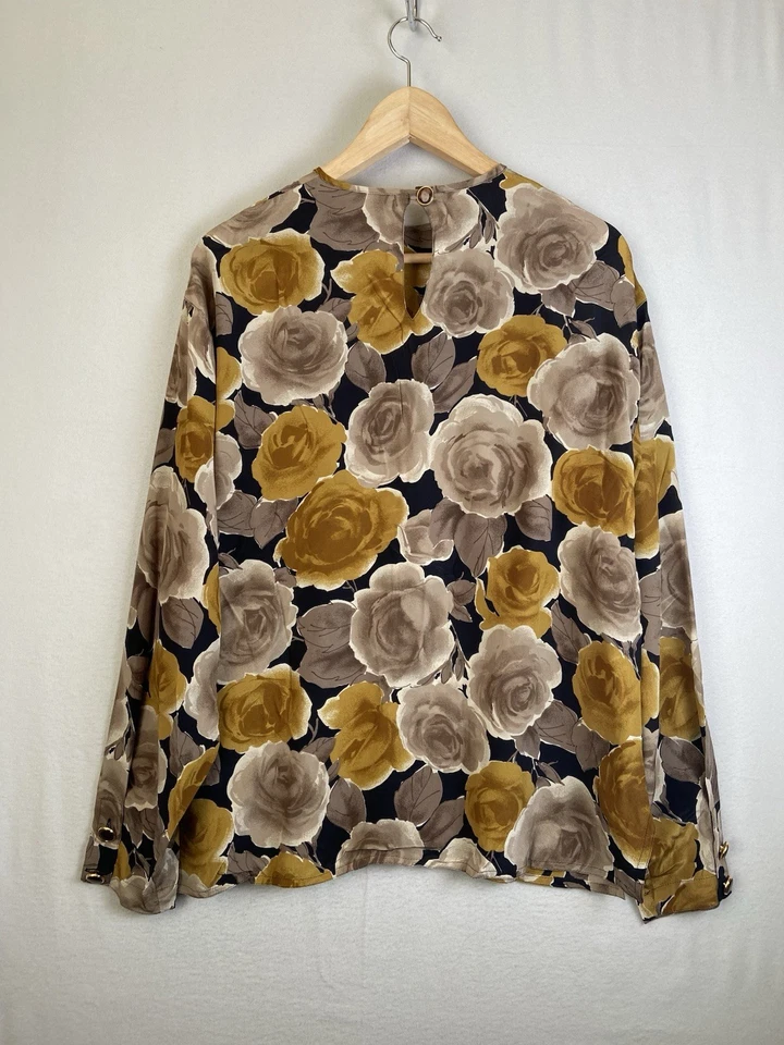 Blusa floral de seda Max Mara para mujer 12 hecha en Italia manga larga top de lujo Foto 2 de 4