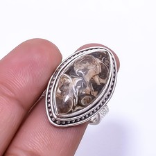 Turritella Agate - Wyoming 925 Sterling Silver Ring S.8.5 R52, Christmas Gift