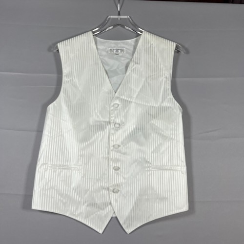 Vesuvio Napoli Dress Vest Mens L White Striped Snap Front Adjustable Buckle Back