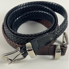 Rolfs Women's Braided Leather Belt Black  Brown Silver Buckle Size M Set of 2