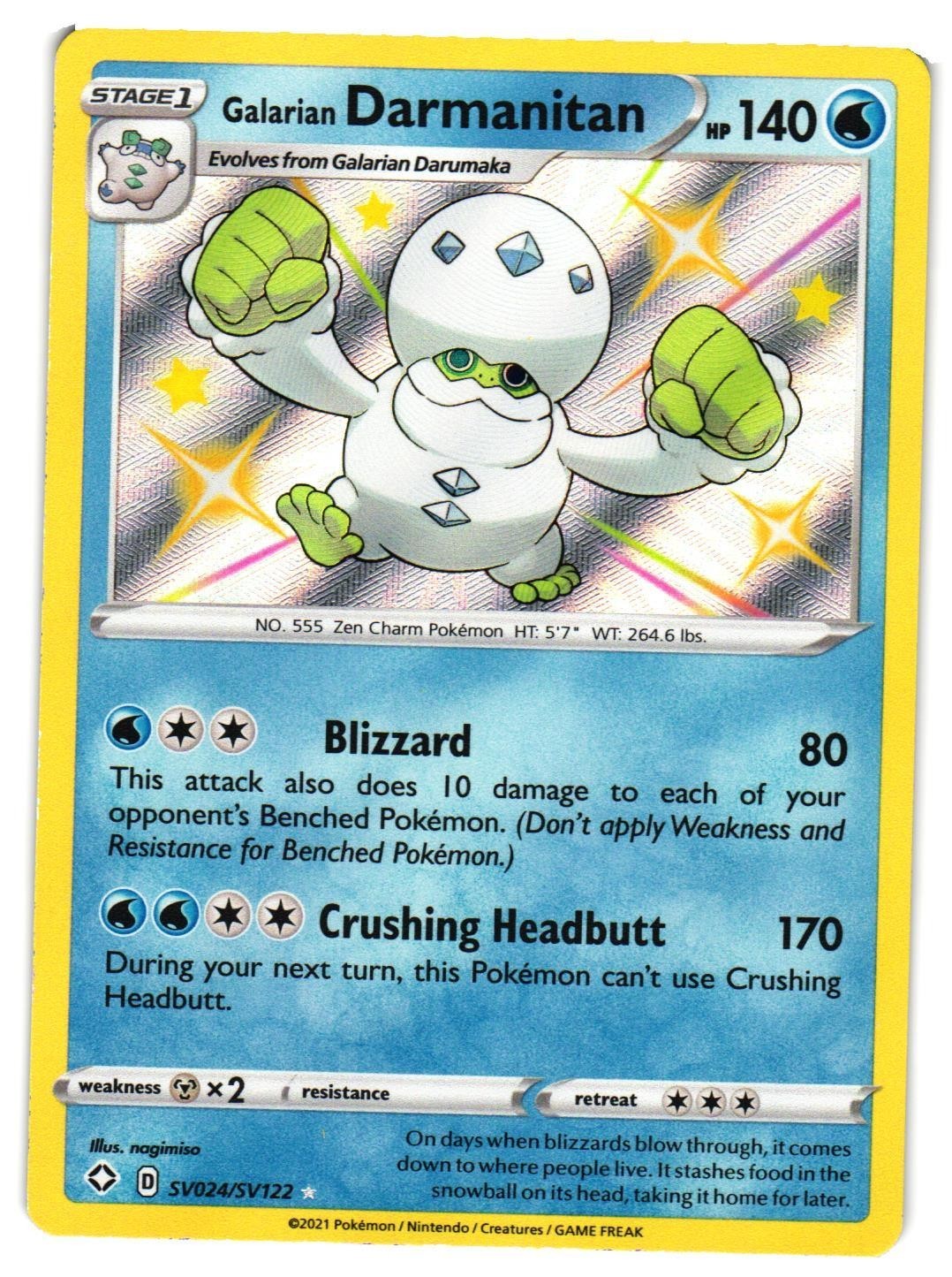 Pokemon TCG Galarian Darmanitan SV024/SV122 Shining Fates: Shiny Vault Holo NM