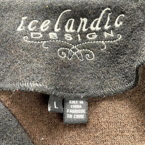 Icelandic Design Sweater Womens Large Brown Cardigan Wool Mock Neck Toggle Boho - Picture 5 of 10