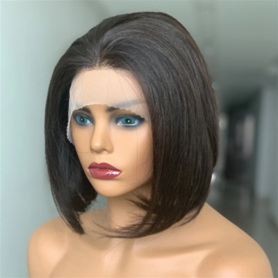 10'' Bob 13x4 Top Swiss Lace Front Virgin Human Hair Wig Brazilian Straight Wig