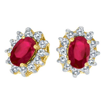 14K Yellow Gold Oval Ruby & .25ctw Diamond Earrings