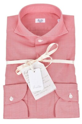 NEW Fralbo Napoli handmade cotton shirt 41 US 16 red regular fit