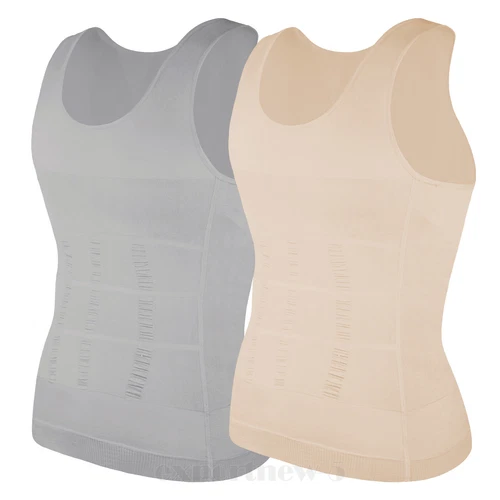 Herren Abnehmen Body Shaper Weste Gürtel Bauch Brust Kompression T-Shirt Tank Top - Bild 34 von 49