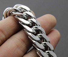 7-11"10/12/14mm Cool Men's 316L Stainless Steel Curb Bangle Bracelet Cuff Silver