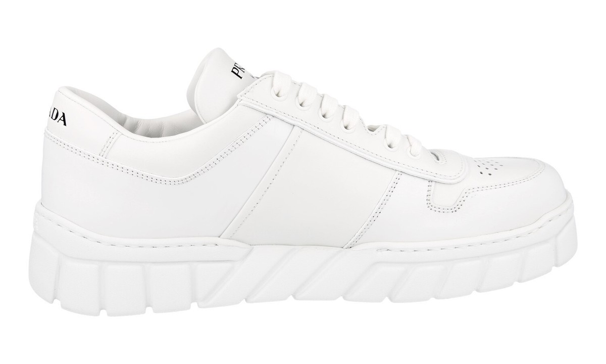PRADA SNEAKERS SHOES LOGO PLAQUE 2EE378 WHITE LEATHER NEW US