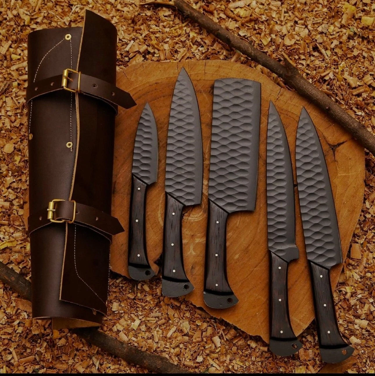 CUSTOM HANDMADE DAMASCUS STEEL CHEF KNIFE SET KITCHEN KNIVES SET COMES BAG