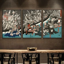 Set 3 Art Canvas Warrior Monster Ukiyoe Japanese Paint poster Decor Unframed P39