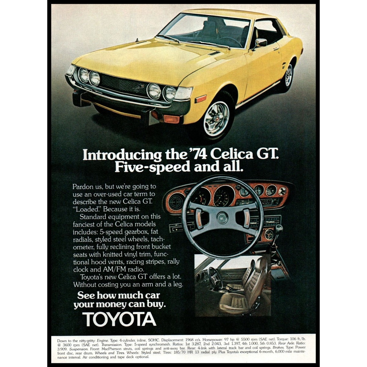 1974 Toyota Celica GT Sports Car Vintage Print Ad Interior Wood