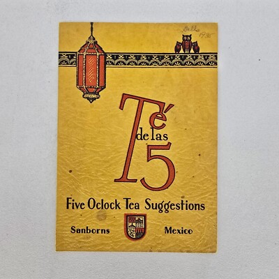 1933 Sanborns Mexico Five O'clock Tea Suggestions Menu Salon de Refrescos