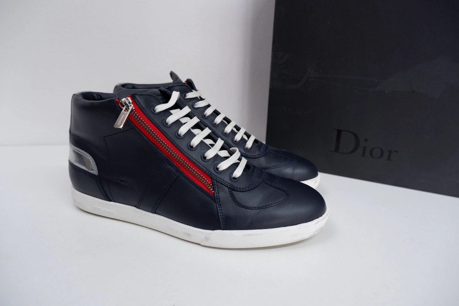 Bottes haut en cuir bleu marine Dior Taille 40 Royaume Uni 6 Immaculé État Boîte