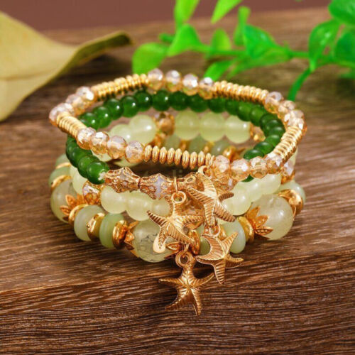 New Boho Bracelet Gift Set, 4pcs Layered Crystal Starfish Bead Jewelry - Picture 5 of 11