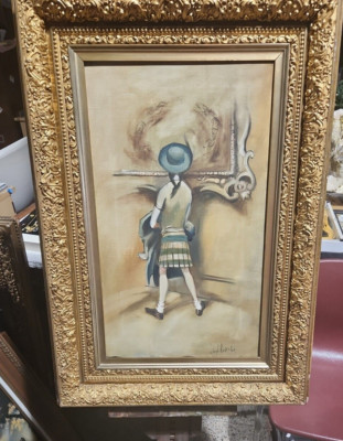FRAMED LLOYD GARRISON ORIGINAL OIL PAINTING WOMAN ADMIRING ARTWORK MASTERPIECE