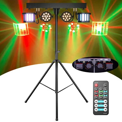 Bühnenbeleuchtung set mit Stativ 2x LED PAR & 2x Derby DJ Lichteffekt Partylicht - Bild 1 von 4