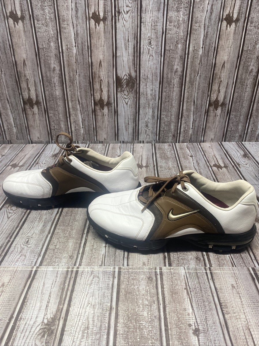 Nike ゴルフシューズ ホワイト/ブラウン Nike Air Golf Shoes Mens Sz 9.5 Brown White Sport Lace Up Spike