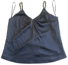 INC Women's Tank Top Medium Black Gold Tone Straps Lined Summer Spring Party fun