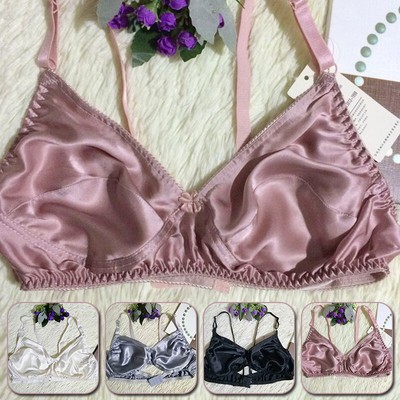 Women Ladies Silk Satin Bra Lingerie Ultra-thin Push Up Bralette Plain Underwear
