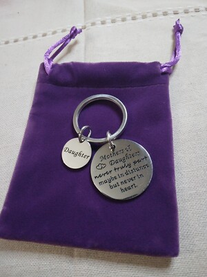 NEW Silver Tone MOTHER'S & DAUGHTERS NEVER PART Keychain Gift Bag Family Love