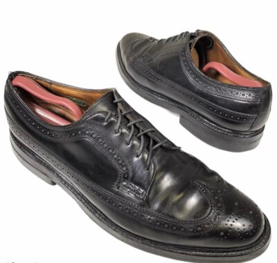 Vtg Florsheim Imperial Black SHELL CORDOVAN Wingtip Oxfords BROGUE  