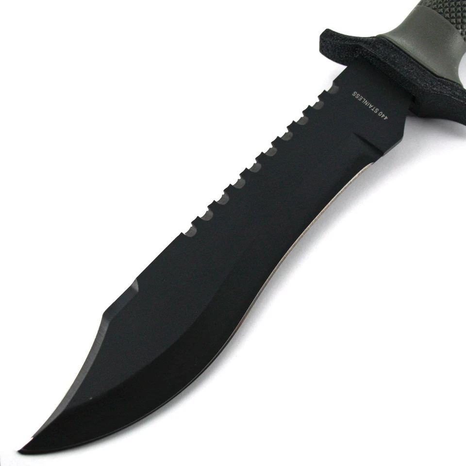 12" MILITARY SURVIVAL BOWIE HUNTING KNIFE w/ SHEATH Fixed Blade Army Green New - Image 4 of 4