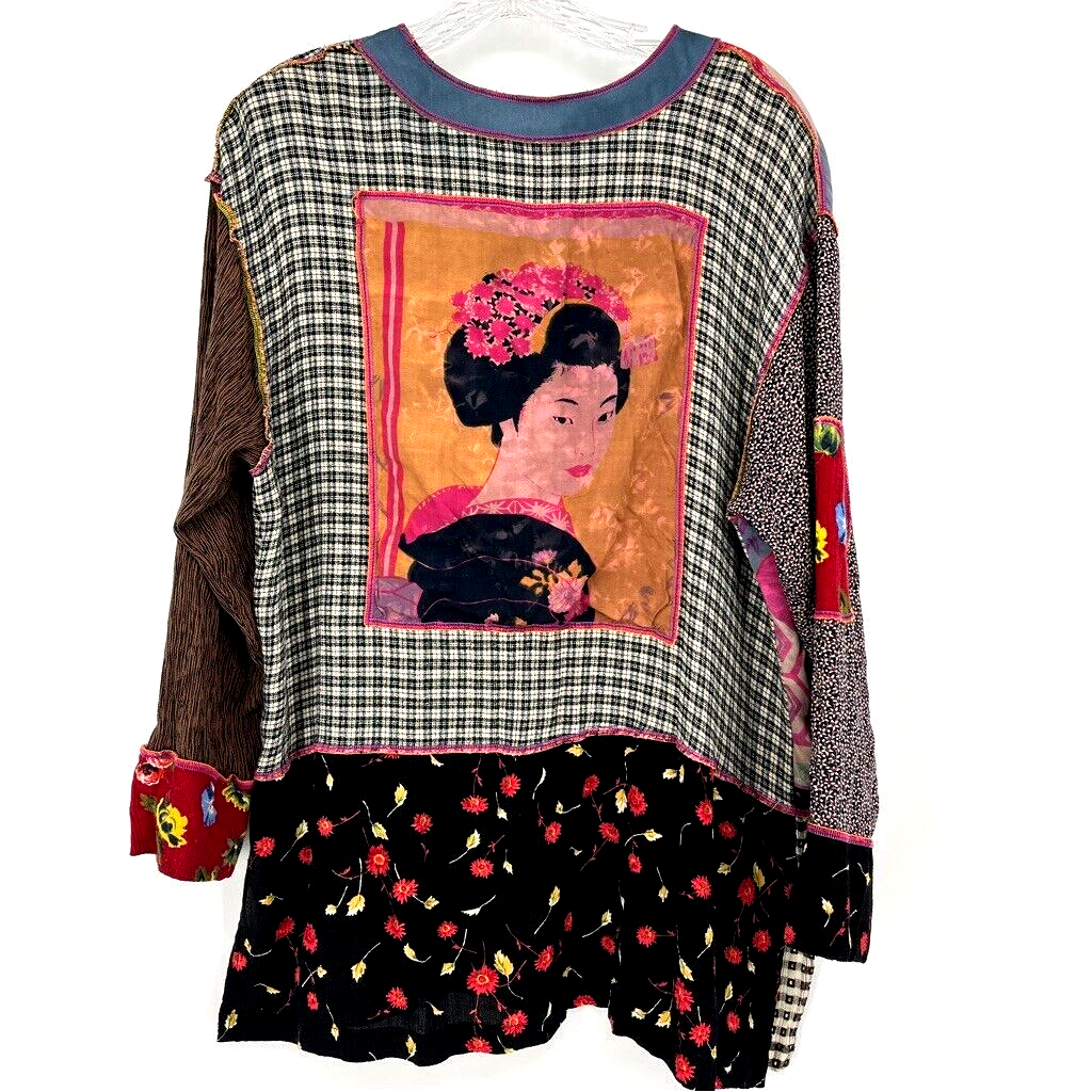 Faith Geisha Portraits 90's Vintage Rayon Tunic Art Jacket