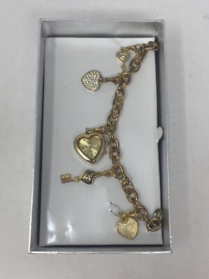 MZ Berger Gold Tone Charm Bracelet Heart Watch GEN501 245 PC21 New in Box NIB