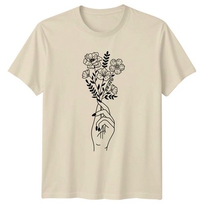 Hand Holding Flowers Aesthetic Damen T-Shirt Botanical Natur Muttertag