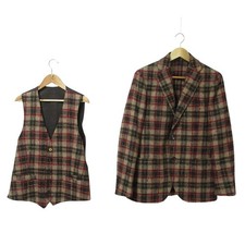 LARDINI checked tailored jacket and vest set, size 46, beige and brown mens USED
