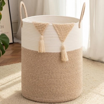 OIAHOMY Large Laundry Basket Hamper - 60L Cotton Rope Woven Basket for Blankets,