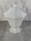 Vintage Milk Glass Anchor Hocking Grapes & Leaves Footed Candy Dish with Lid