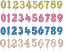 GLITTER SPARKLING NUMBER CANDLES - Birthday Cake All Ages Pink Blue Rose Gold