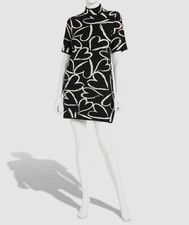 London Times Women's Black Printed Mock-Neck Short-Sleeve Sweater Dress Size XL